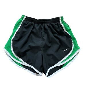 Nike Black and Green Dri-Fit Athletic Shorts